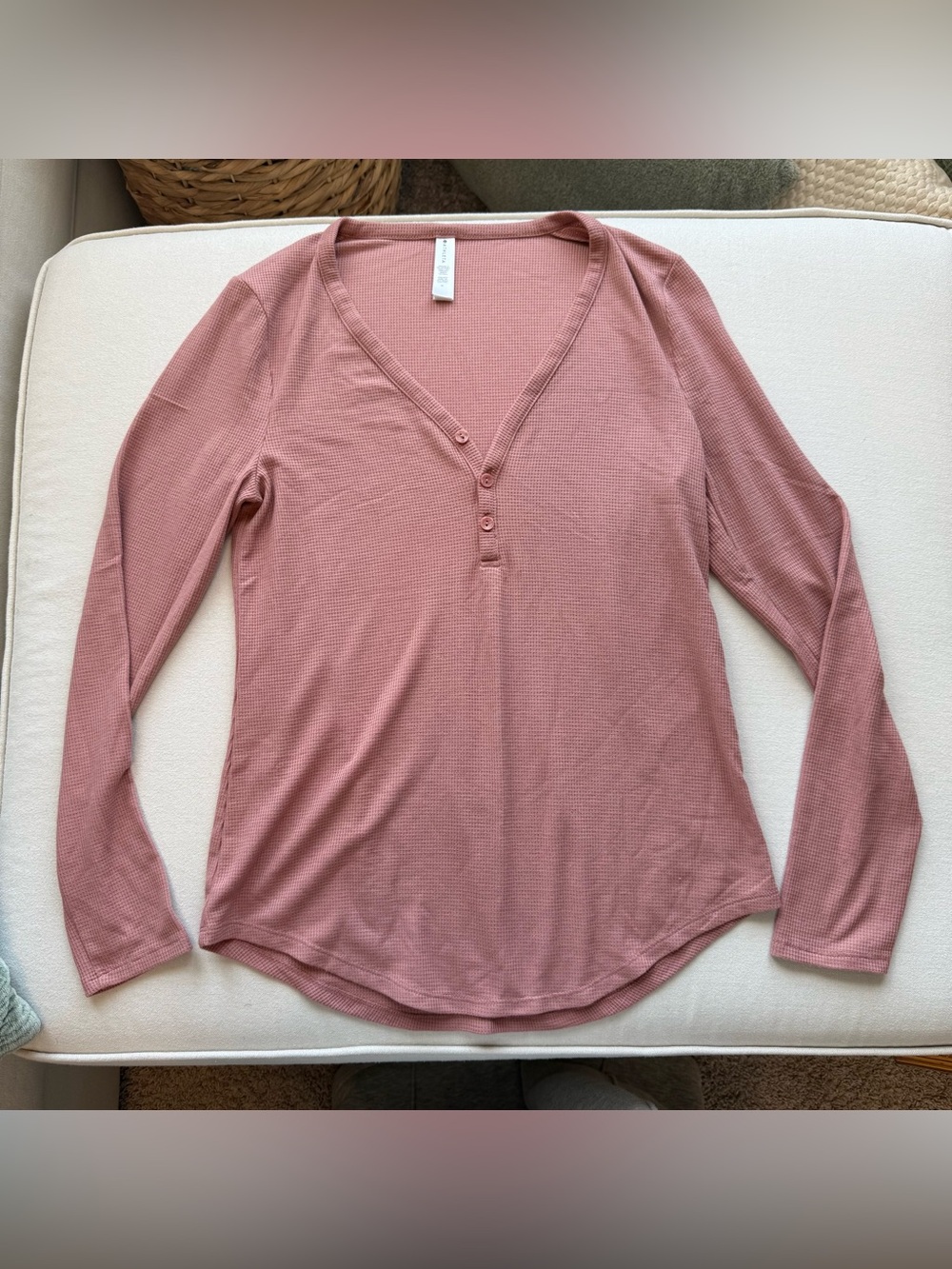 Athleta Dusty Rose Pink Ribbed Henley Long-Sleeve Top M Medium